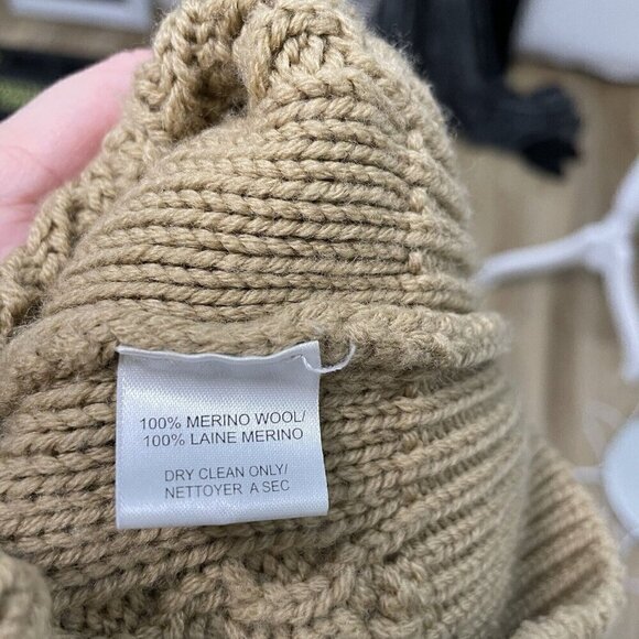 Trina Turk 100% Merino Wool Cable Knit Sweater 3/4 Sleeve Camel Brown size Small - Picture 6 of 6